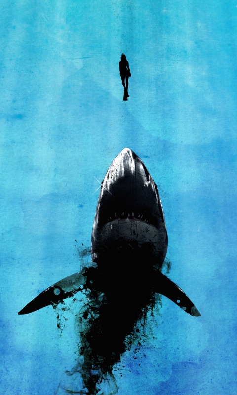 Акула гонится за человеком обои