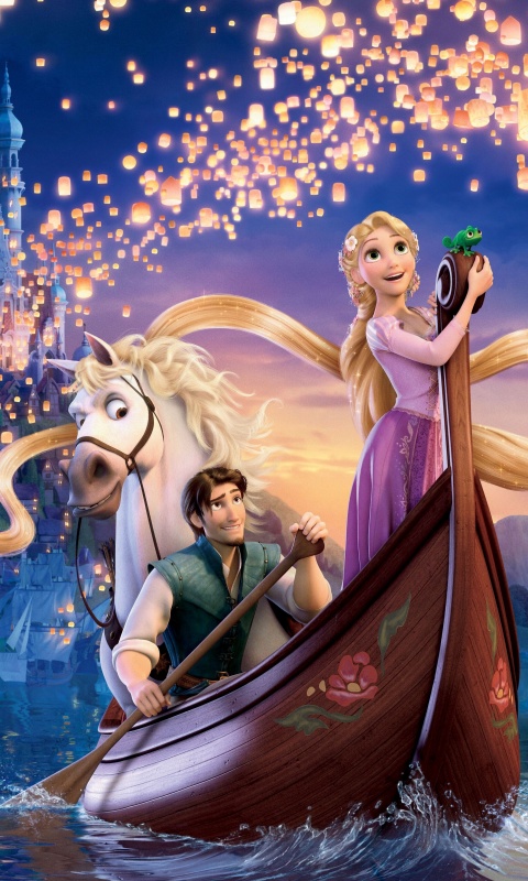 Рапунцель принц и конь в лодке обои