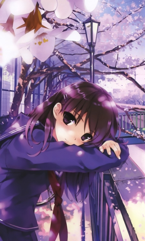 Девушка среди лепестков сакуры обои