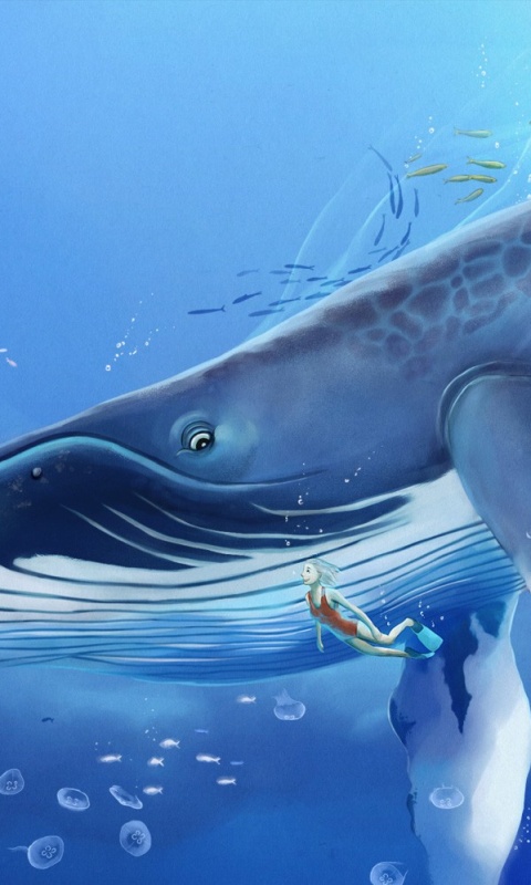 Кит и девушка обои