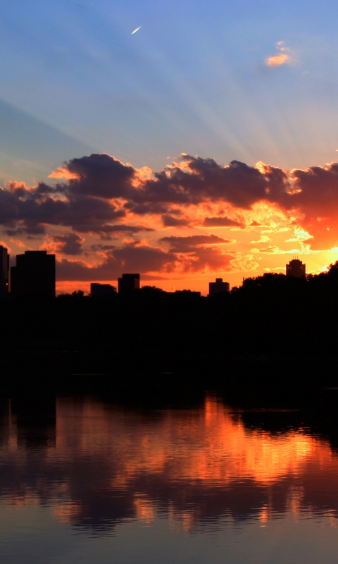 Закат над городом обои