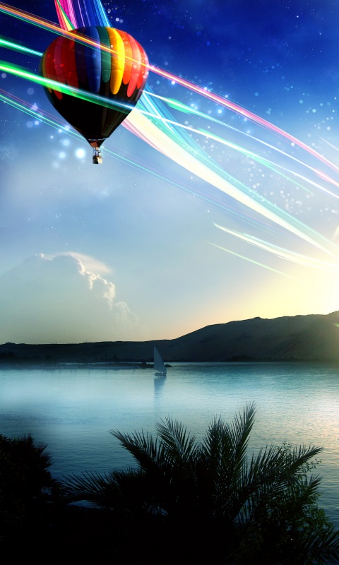 Радужный воздушный шар обои