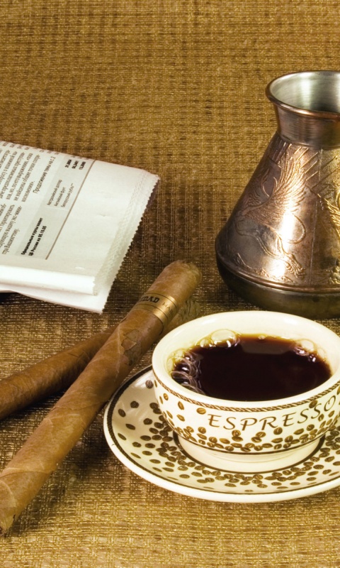 Утренний кофе, газета и сигары обои