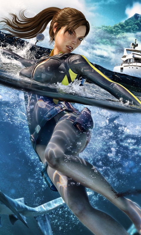 Лара Крофт против акул обои