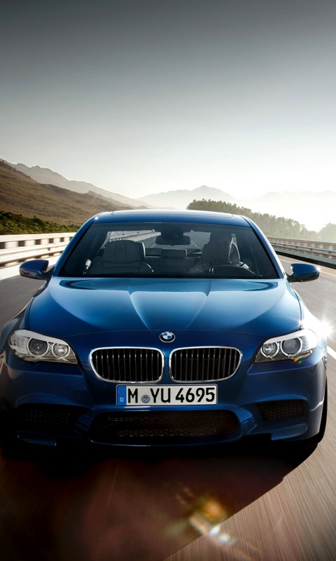 Синий БМВ на дороге обои