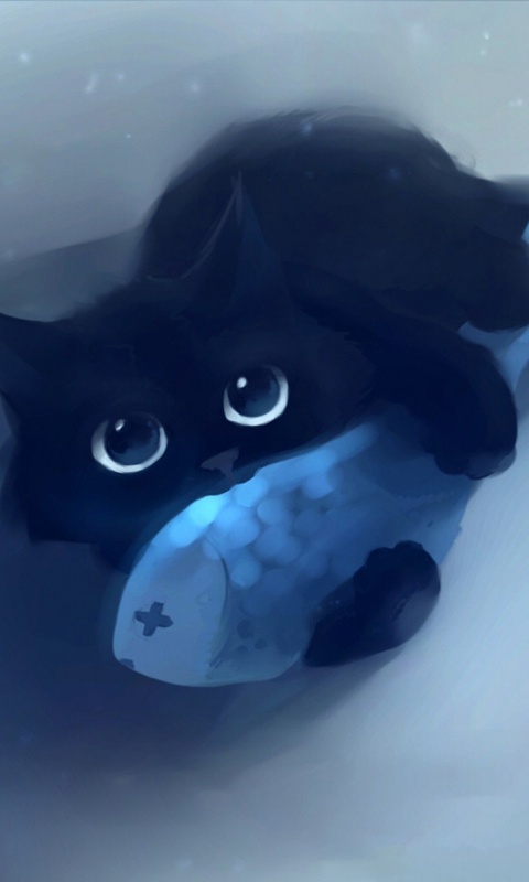 Кот с рыбкой обои