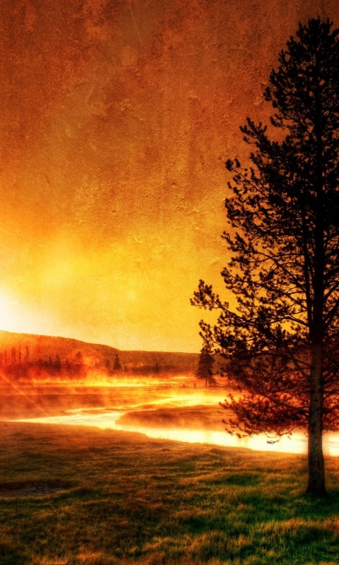 Закат за речкой обои