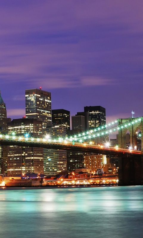Бруклинский мост на фоне ночного Нью-Йорка обои