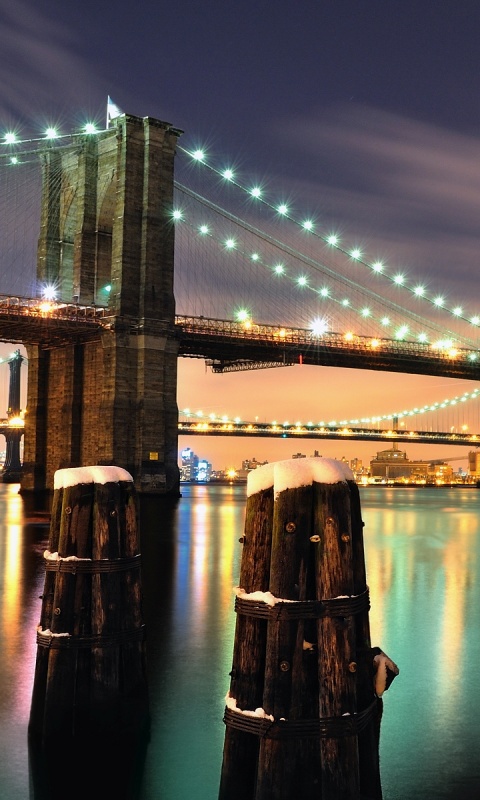 Бруклинский мост зимой HDR обои