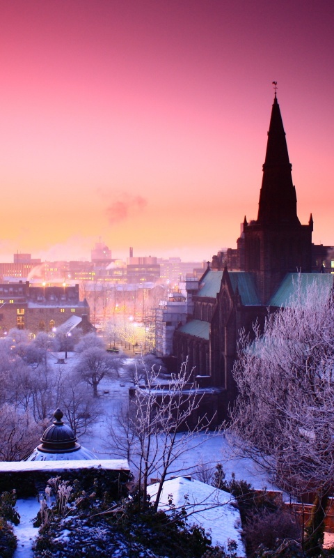Закатный город зимой обои