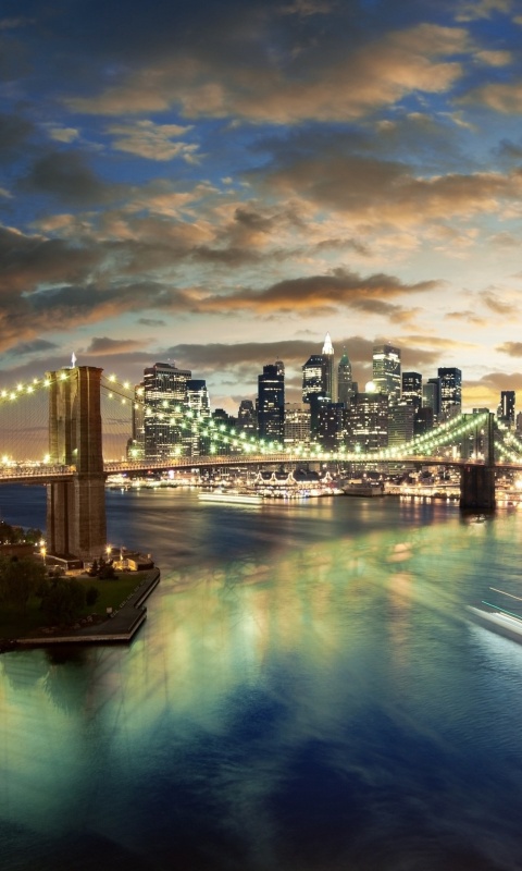 Мост в Нью-Йорке ночью обои