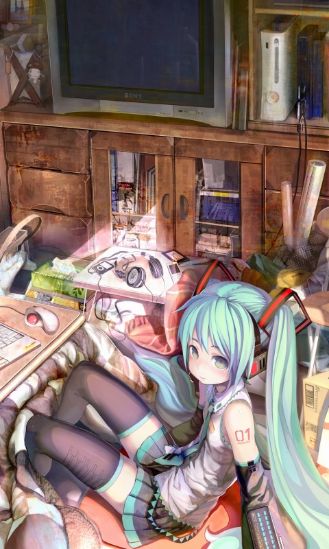 Хатсуне Мику в своей комнате обои