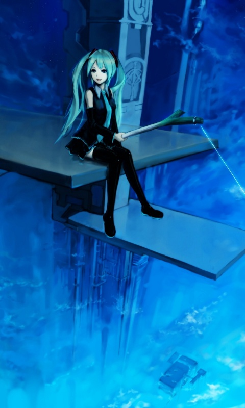 Хатсуне Мику с удочкой обои