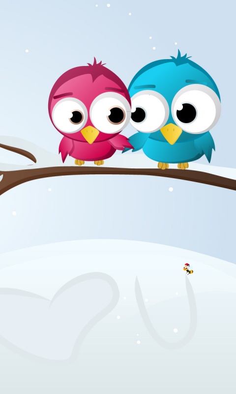 Две птички на ветке щебечут о любви обои