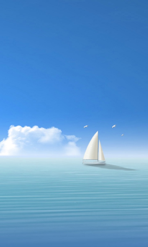 Голубые обои под хорошее настроение с парусником обои