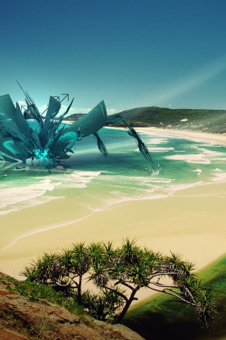 Робот на побережье обои