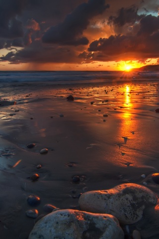 Закат солнца на пляже обои