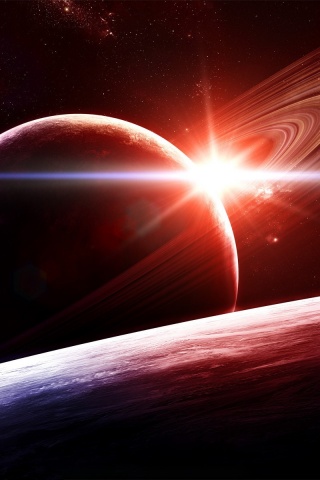 Солнце сквозь кольца Сатурна обои