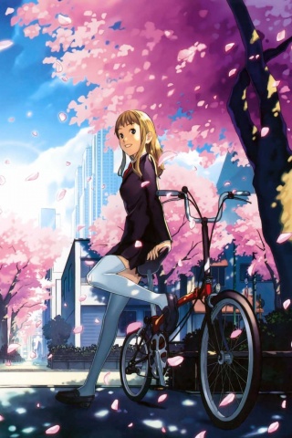 Японская школьница на велосипеде обои