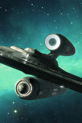 Космический корабль с двумя двигателями обои