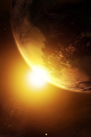 Солнце выглядывает из-за планеты обои