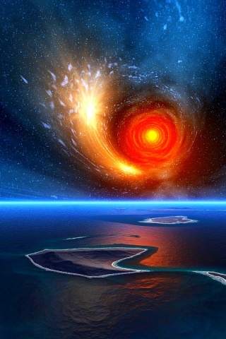 Красная дыра над океаном обои