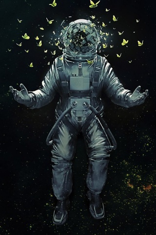 Космонавт и бабочки обои
