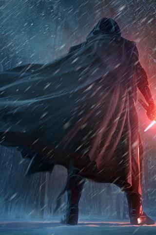 Кайло Рен в зимнем лесу обои