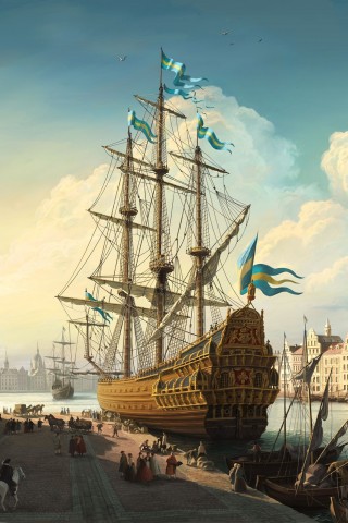 Парусник на набережной обои