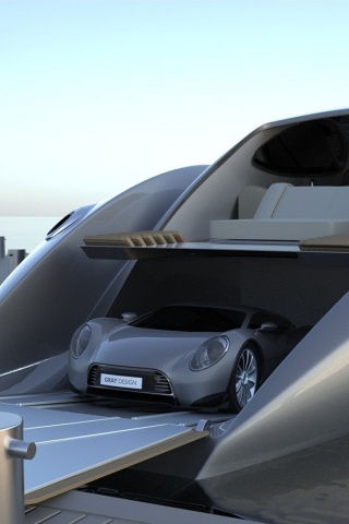 Яхта с автомобилем на борту обои