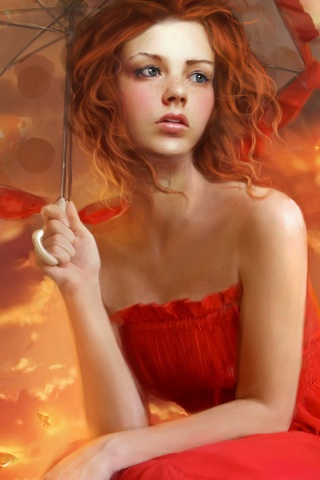 Девушка с зонтиком обои