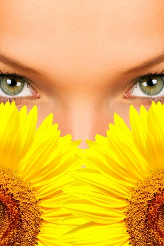 Девушка с желтыми ромашками обои