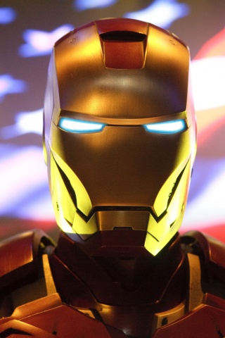 Железный человек на фоне американского флага обои