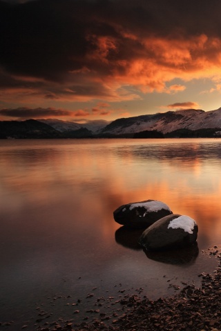 Картинный закат на озере обои