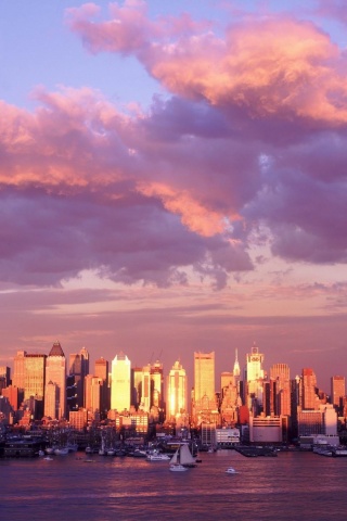 Панорама города на закате обои