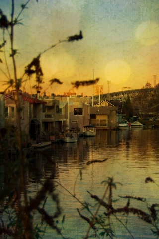 Городок на реке обои