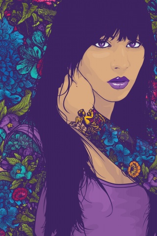 Девушка с цветочной тату обои