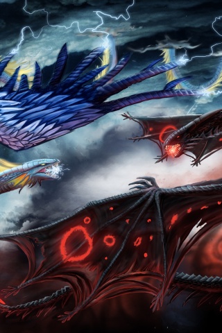 Живописная битва молнии и огня обои