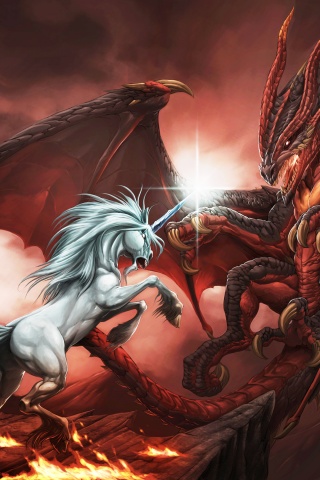 Дракон и единорог обои