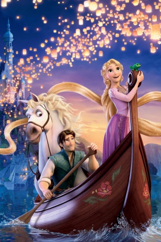 Рапунцель принц и конь в лодке обои