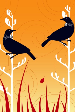 Векторные стилизованные птицы на ветках дерева обои