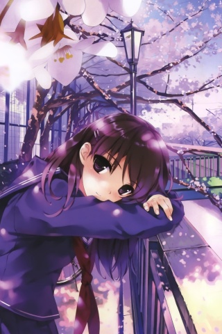 Девушка среди лепестков сакуры обои