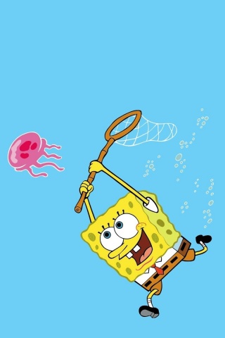 Губка Боб гонится за медузой обои