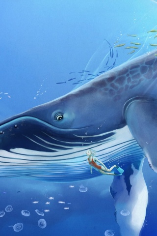 Кит и девушка обои