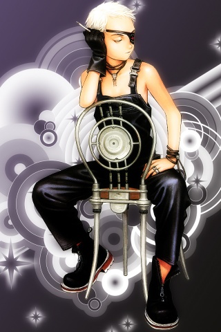 Одноглазый парень на стуле обои