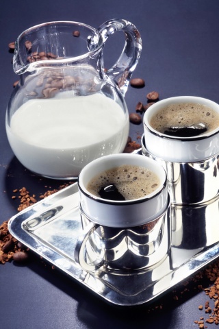 Поднос с кофе обои