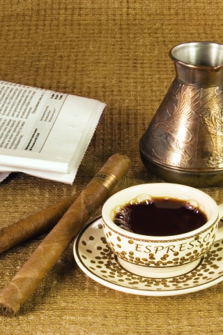 Утренний кофе, газета и сигары обои