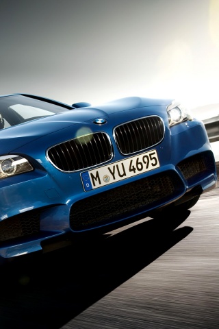 Синий БМВ на трассе обои
