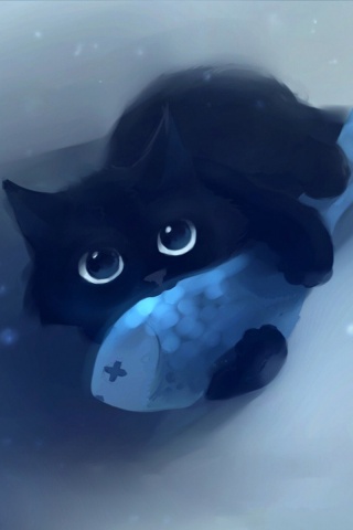 Кот с рыбкой обои