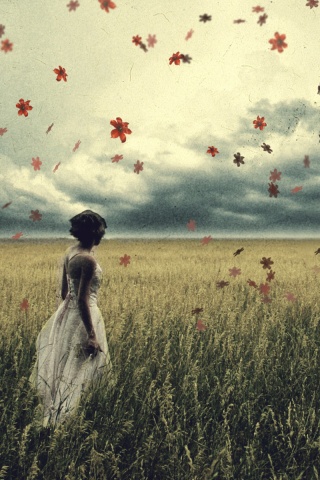 Грустная девушка в поле травы обои